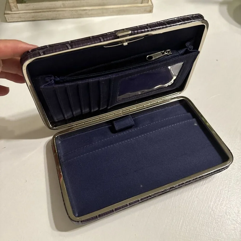 Vintage Women's Regency Wallet Bag Croc Faux Leather Embellished Rock Purple